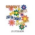 Retro daisy and smiley face heat transfer decal for DIY clothing, 21.5x23.6cm size - 21.5x23.6cm / Retro Floral Style (DH0186)
