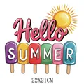 Autocollant transfert thermique Hello Summer glace pour décoration vêtements DIY 22x21cm - Style Popsicle d'Été (DS0181) / 22x21cm