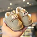 Breathable soft sole baby walker shoes with cute cartoon rabbit decoration for toddlers - Size 16 / Khaki