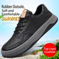Zapatilla casual de hombre en cuero genuino negro con acabado texturizado y suela goma - Negro