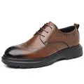Classic brown leather business dress shoes for men with gradient black toe - Brown