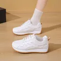Trendy white mesh dad sneakers with thick sole and gum bottom for women student - 36 / Khaki