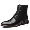 Elegant black men's high-top leather Martin boots with a stylish lace-up design - 38 / Black