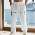 Pantalones de lino blanco para hombre con cremalleras decorativas y cordón ajustable - S / Bottoms / Blanco