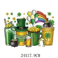 St. Patrick's Day heat transfer sticker with clover and gold coin designs, 24x17.9cm - Festive Elements Collection Pattern (DF0132)