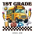 1st Grade back to school heat transfer decal with yellow school bus and stationery - 1st Grade School Bus Style (DS0511) / 22X21.2CM