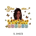 Transfert thermique fille africaine avec tournesols et versets bibliques 9,8x8cm - AT1268