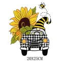 Cute sunflower gnome bee themed heat transfer sticker for clothing DIY, 20x25cm size - 20x25cm