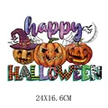 Kleurrijke Halloween pompoenen en vleermuizen strijkapplicatie patch, maat 24x16,6cm - Pompoen Expressie Colorblock Letters Stijl (DH1923)