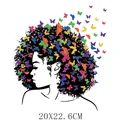 Colorful butterfly afro woman heat transfer iron-on decal for DIY clothing 20x22.6cm size - 20x22.6cm
