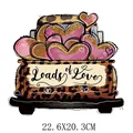 Pegatina transferencia térmica camión leopardo corazones San Valentín 22.6x20.3cm - Camión Loads of Love (DH0515)