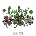 St. Patrick's Day Lucky shamrock patterned heat transfer decal sticker for clothing 24x17cm - Lucky Letters Patchwork Clover (DH0689)