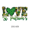 St. Patrick's Day Love heat transfer decal with shamrocks and leopard print, 25x14cm - LOVE Heart Festival Pattern (DF0133)
