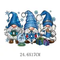 Christmas gnome heat transfer patch for clothing, 24.6x17cm blue theme design - Blue Hat Gnome (DH1986) / 24.6x17cm