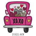 Transferencia de calor de camión de San Valentín con corazones, parche DIY 21x22.6cm - XOXO Trasero Rosa (DH0516)