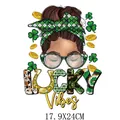 St. Patrick's Day themed Lucky Vibes girl heat transfer patch decal 17.9x24cm - Lucky Vibes Girl Pattern (DF0134)