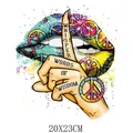 Colorful lips and peace sign heat transfer sticker, 20x23cm design for clothing - Lips And Peace Gesture (DH010) / 20x23cm