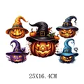 Halloween strijkpatches met 5 pompoenen en heksenhoeden, maat 25x16,4cm - Vijfkleurige Pompoen Heksenhoed Stijl (DH1926)