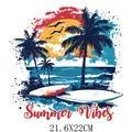 Tropical summer vibes beach scene heat transfer print for clothes, 21.6x22cm sticker size - DS1467-Sunset Surf Style / 21.6x22cm Piece
