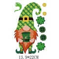 St. Patrick's Day gnome iron-on transfer sticker featuring clovers and plaid hat - Plaid Hat Gnome Holding Top Hat (DH0926)