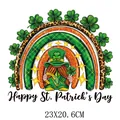 St. Patrick's Day heat transfer decal with rainbow gnome and shamrock design 23x20.6cm - Happy Gnome Rainbow Pattern (DF0135)