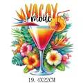 Tropischer Cocktail und Hibiskus Hibiskusblüte Bügelbild für DIY Sommerkleidung Dekoration - Vacay Mode Cocktail Stil (DS0185)
