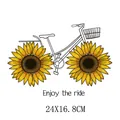 Sunflower bicycle heat transfer iron-on sticker, size 24x16.8cm, for DIY clothes decoration - 24x16.8cm