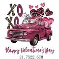 Pegatina de transferencia térmica camión rosa y corazones de leopardo para ropa DIY - Camioneta Vintage Rosa (DH0518)