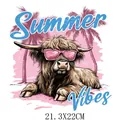 Vibrant Summer Vibes highland cow with sunglasses heat transfer decal sticker for clothing DIY - DS1468-Highland Cow Summer Style / 21.3x22cm Piece