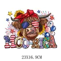Independence Day Highland cow heat transfer decal for DIY clothing, 23x16.9cm - Highland Cow Style (DS0364) / 23X16.9CM