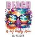 Farbenfroher Strand-Sonnenbrillen-Bügelbild-Sticker für Sommerbekleidung DIY 19.3x22cm - Strand Glücksort Stil (DS0186)
