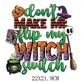 Halloween hitteoverdrachtsticker met Witch Switch ontwerp voor kleding DIY 22x21,9cm - Witch Switch Korte Zin Stijl (DH1928)