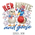 Patriotic duck DIY heat transfer sticker for clothing with RED WHITE and goose text design - Cartoon Duck Style (DS0365) / 22X21.3CM