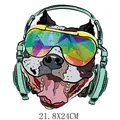 Iron-on heat transfer sticker featuring a cool cartoon dog with sunglasses, 21.8x24cm - Bulldog With Sunglasses Headphones (DH042) / 21.8x24CM