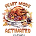 Autocollant de transfert thermique dinde de Thanksgiving pour vêtements de 21.9x22cm - Festin de Dindon Rôti (DS0767)