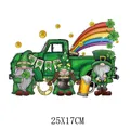 Festive St. Patrick's Day gnomes and green truck DIY iron-on heat transfer patch, 25x17cm - Festive Mixed Gnomes and Truck (DF0139)