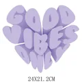 Purple 3D heart heat transfer sticker with Good Vibes Only text, size 24x21.2cm SKU - 24x21.2cm