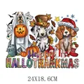 Happy Hallothankmas honden strijkplaatje voor kleding, afmeting 24x18,6cm print - Drie Festivals Kostuum Honden Stijl (DH2027)