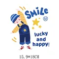 Cartoon boy iron-on heat transfer patch with Smile Lucky and Happy text for clothing. - Boy (AT1340) / 15.9*18CM