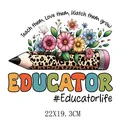 Educator leopard pencil floral heat transfer patch for teacher appreciation apparel - Educator Leopard Print Style (DS0513) / 22x19.3cm