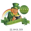 Lucky Leprechaun and pot of gold heat transfer decal for St. Patrick's Day apparel - Gnome Holding Gold Pot Rainbow (DH1202)