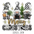 Festive Christmas gnomes heat transfer patch with Merry Christmas design 22x21.2cm - Plaid Gnomes Merry Christmas Style(DH2272)
