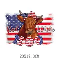 Independence Day highland cow heat transfer sticker with US flag design 23x17.3cm - Highland Cow with Flag Bow (DS0367) / 23x17.3cm