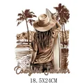 Beach summer theme heat transfer decal cowgirl surfing graphic 18.5x24cm size - DS1491-Retro Surfboard Holding Style