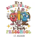 Colorful preschool teacher heat transfer patch with cartoon designs - Preschool Beautiful Day Style (DS0514) / 17.6x23cm