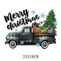 Christmas heat transfer patch featuring vintage checkered truck and tree 24x18cm - Vintage Plaid Truck Merry Christmas Style(DH2273)