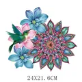 Vibrant hummingbird and mandala floral iron-on heat transfer patch, 24x21.6cm size - 24x21.6cm