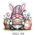Mignon gnome de Pâques avec oreilles de lapin transfert thermique pour vêtements 22x21,4cm - Gnome Avec Panier de Pâques (DF033)