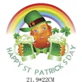 St. Patrick's Day heat transfer sticker featuring leprechaun and beer, 21.9x22cm size - Gnome Double Beer Mug Rainbow (DH1204)