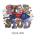 USA Unabhängigkeitstag Star Spangled Stud Bügelbild Aufbügler 22x16,8cm - Flaggen-Text-Stil (DS0369)